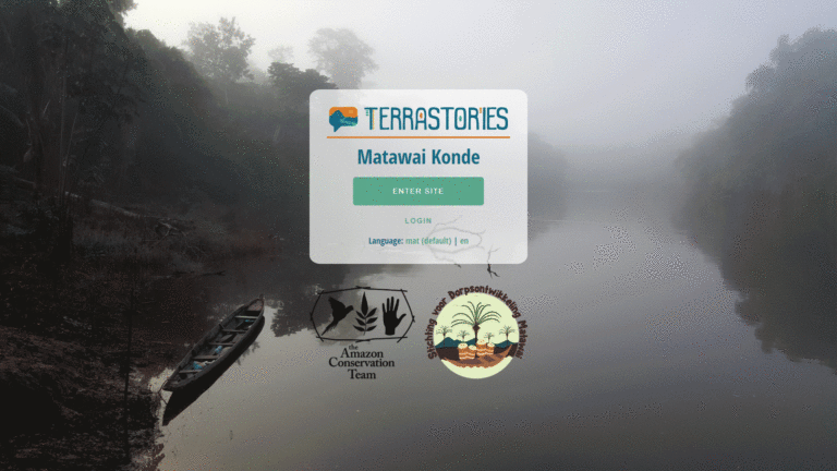 Terrastories interactive map interface showing story points on a landscape