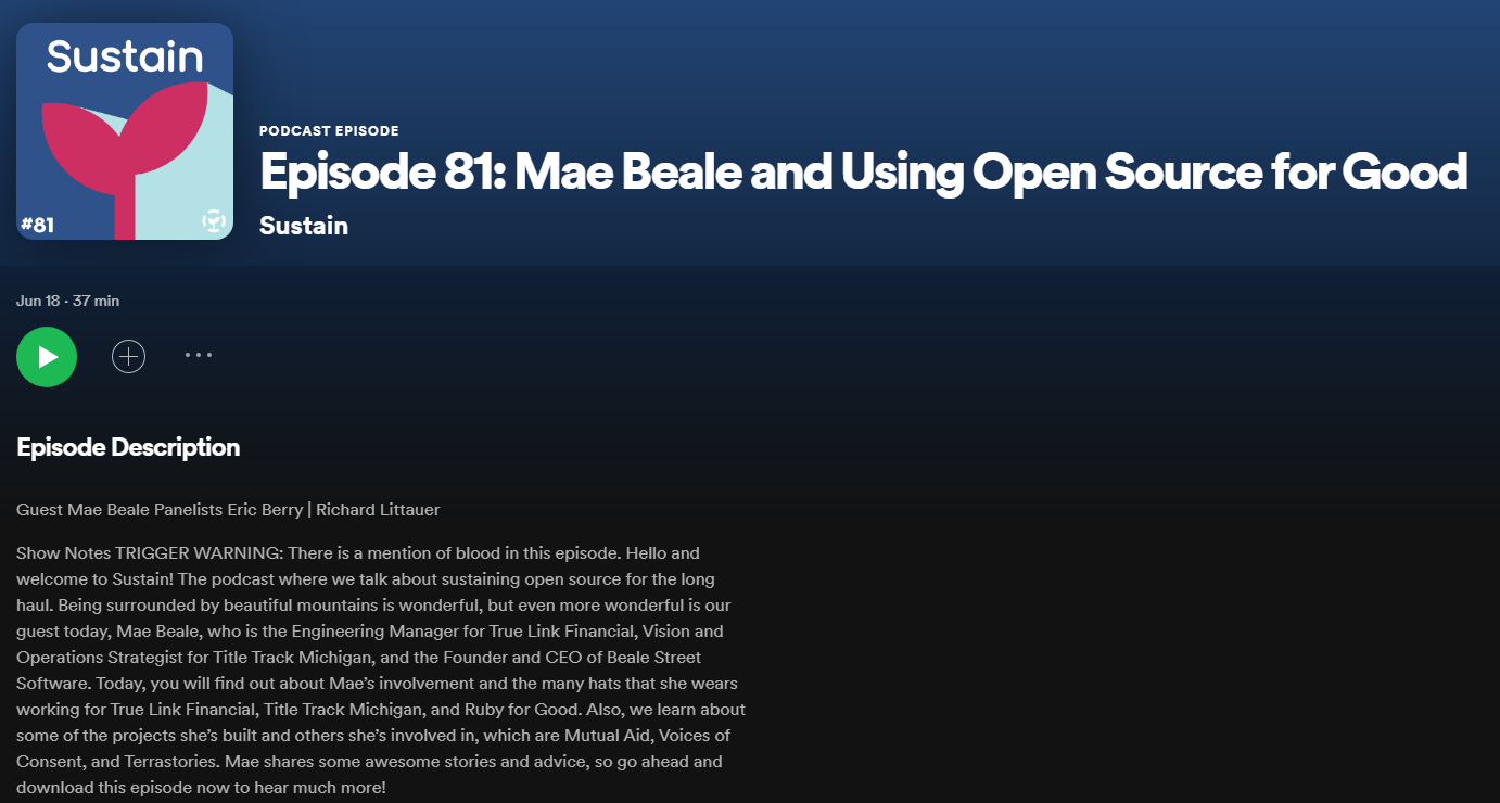Mae Beale and Using Open Source for Good (Sustain Podcast)